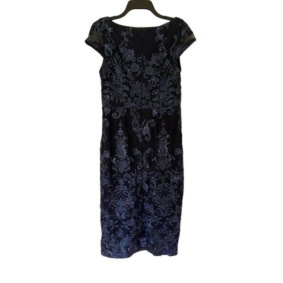 MARINA Women's Formal Cocktail Party Dress Blue Sequin Embroidered Knee Length 8 - Picture 1 of 9